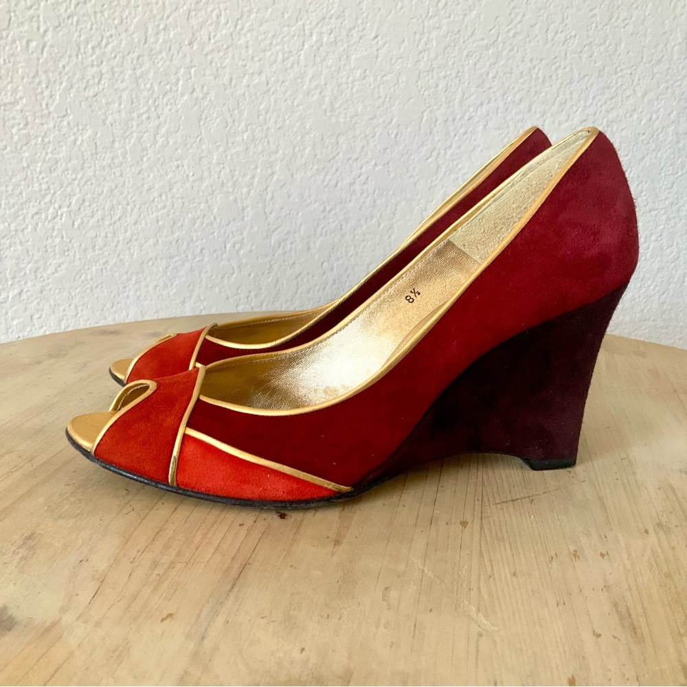 Ramon Tenza Jewel Tone Suede Wedge Heels, Sz 8.5